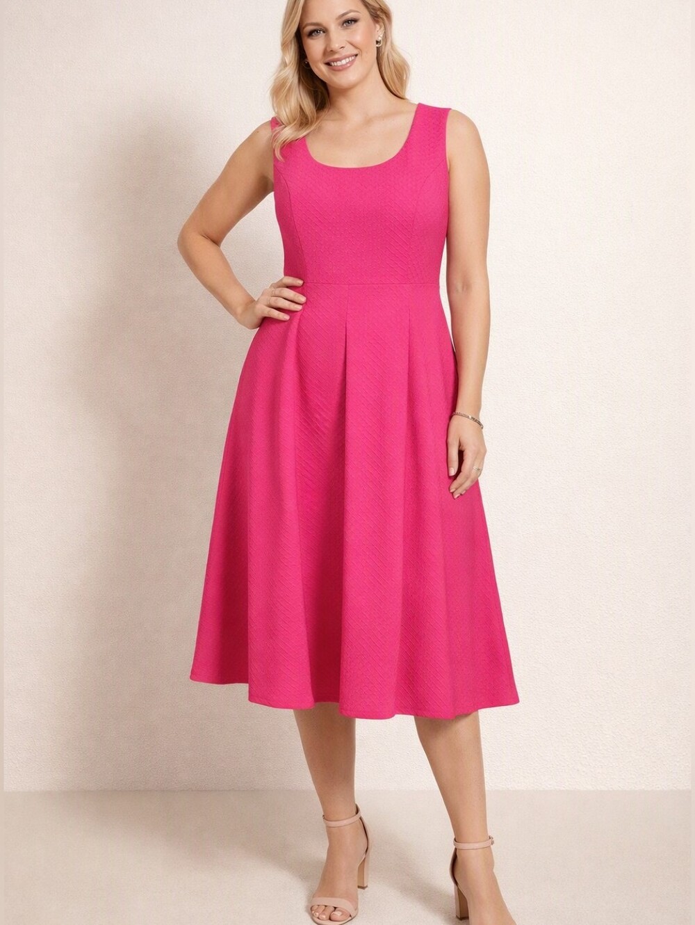 Jones Studio Barbiecore HotPink Sleeveless Midi A Line Fit/Flare Dress. Size 16